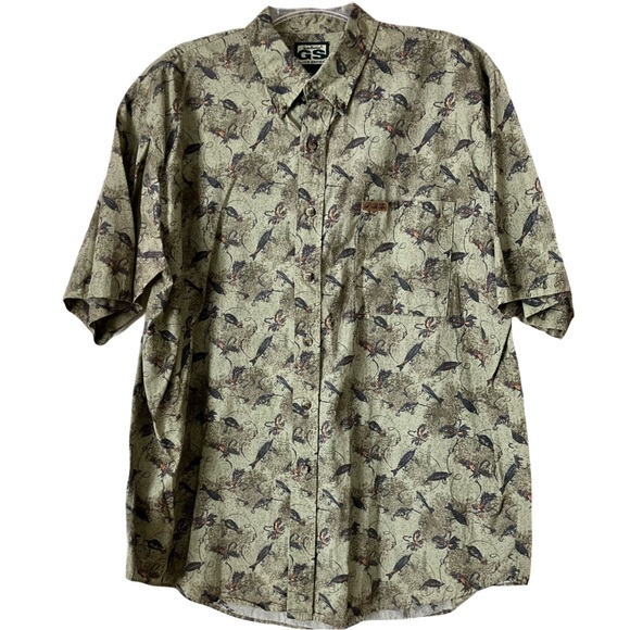 Gander Mt. Guide Series Men’s Shirt, Sz. XL, Fishing Lures Theme, Green/Gray - Picture 1 of 7